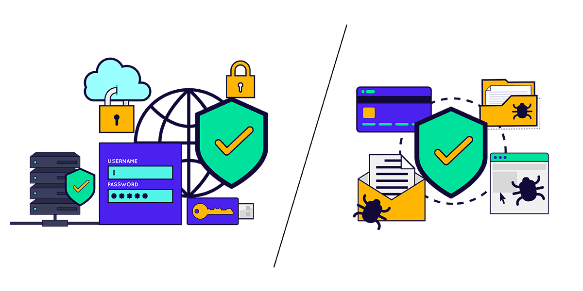 Two contrasting images showcasing various types of security measures, highlighting their distinct features and applications.